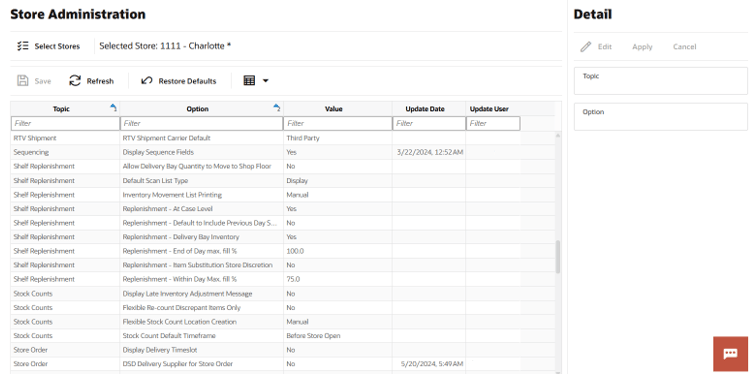 This image shows the Store Administration Screen.