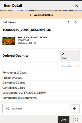 This image shows the Item Detail screen.