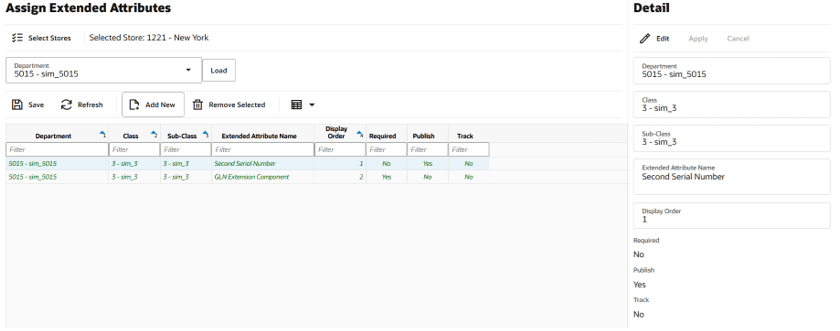 Assign Extended Attributes screen