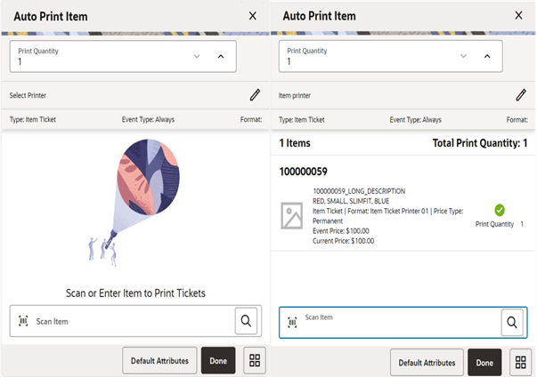 This image shows the Auto Print Item screen.