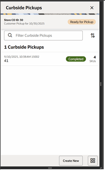 This image shows the Curbside Pickups screen.