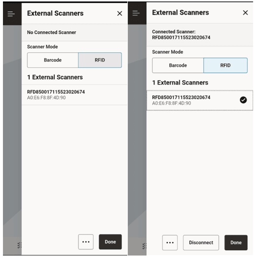 External Scanners screen