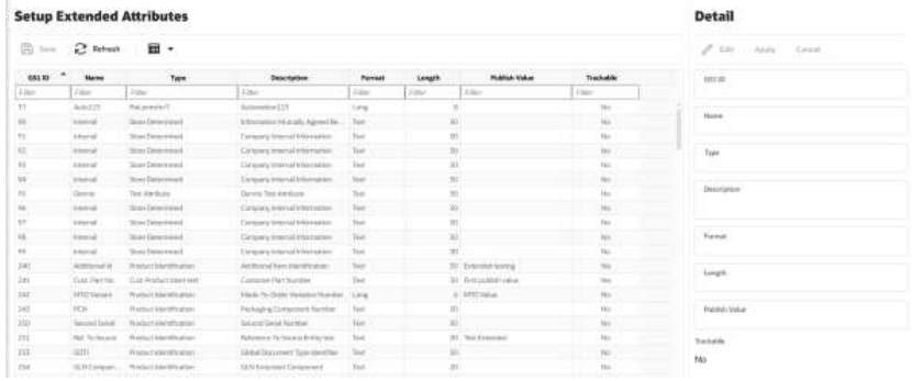 Setup Extended Attributes screen