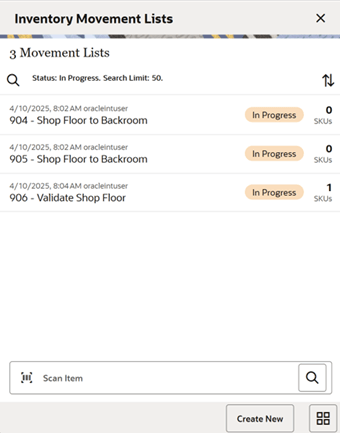 This image shows the Inventory Movement Lists screen.