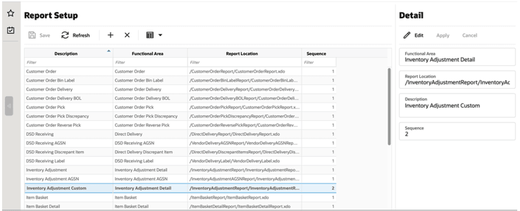 This image shows the Report Setup Screen.