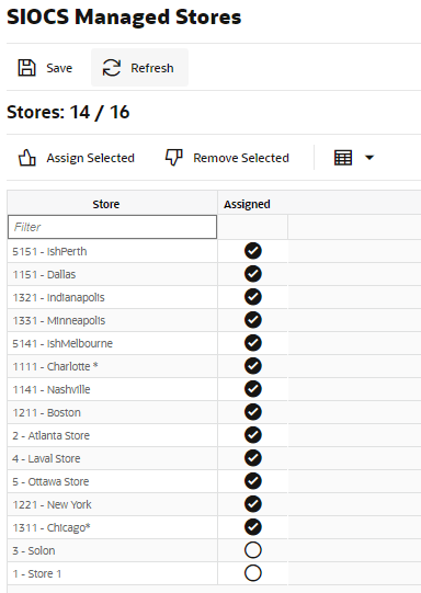 SIOCS Managed Stores Screen SIOCS Managed Stores Screen