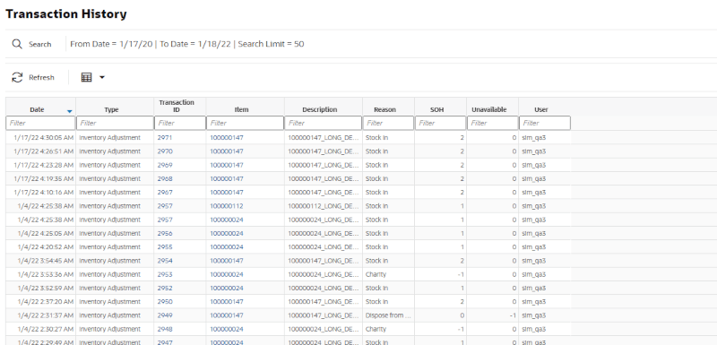 Transaction History List
