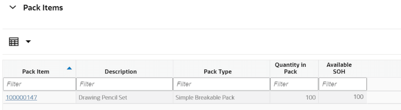 Pack Items Section