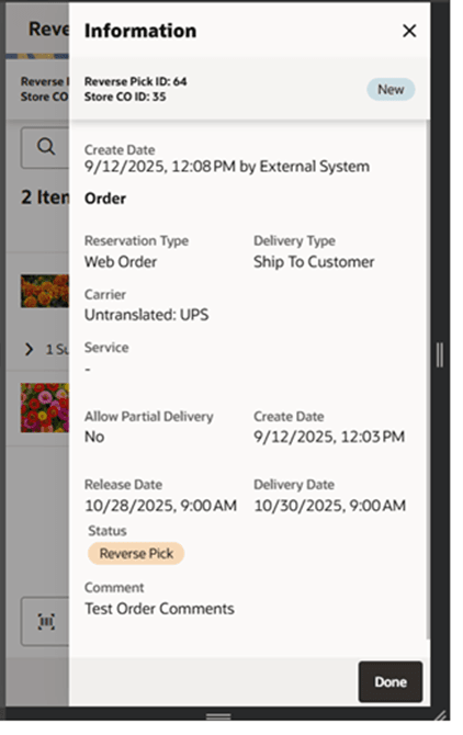 Customer Order Reverse Picks Info Screen Customer Order Reverse Picks Info Screen