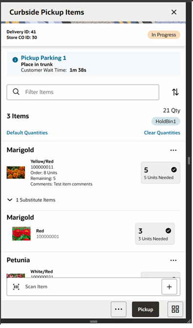 Delivery Items Screen Delivery Items Screen