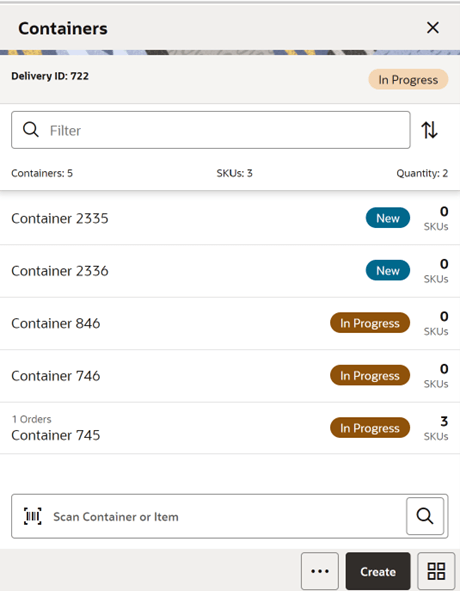 Containers Screen