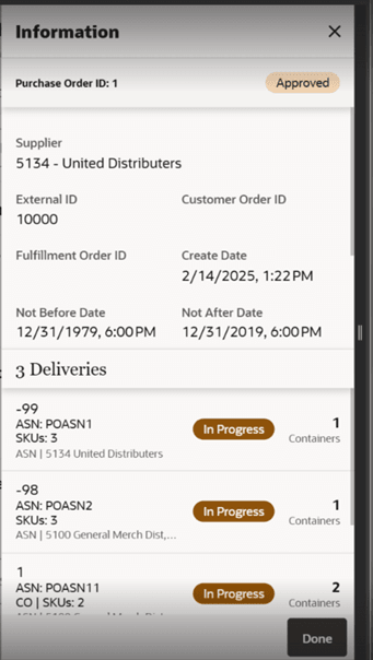 Purchase Order — Information Screen