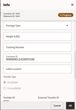 Edit Container Screen