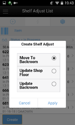 Create Shelf Adjust Screen Create Shelf Adjust Screen