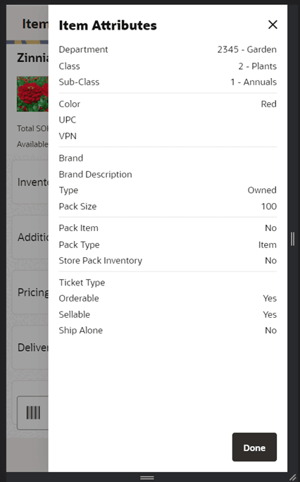 Item Attributes Screen