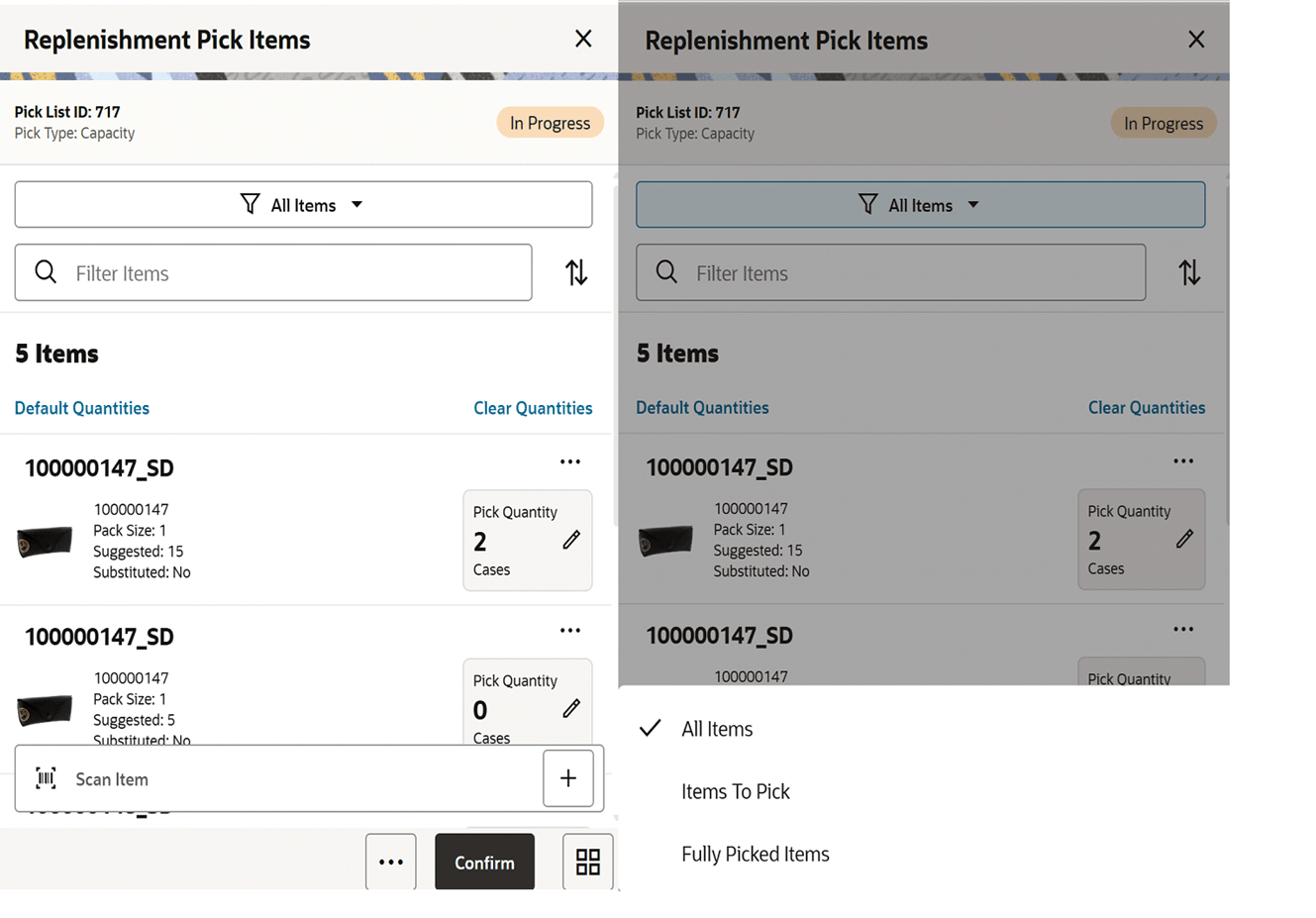 Replenishment Pick Items Replenishment Pick Items