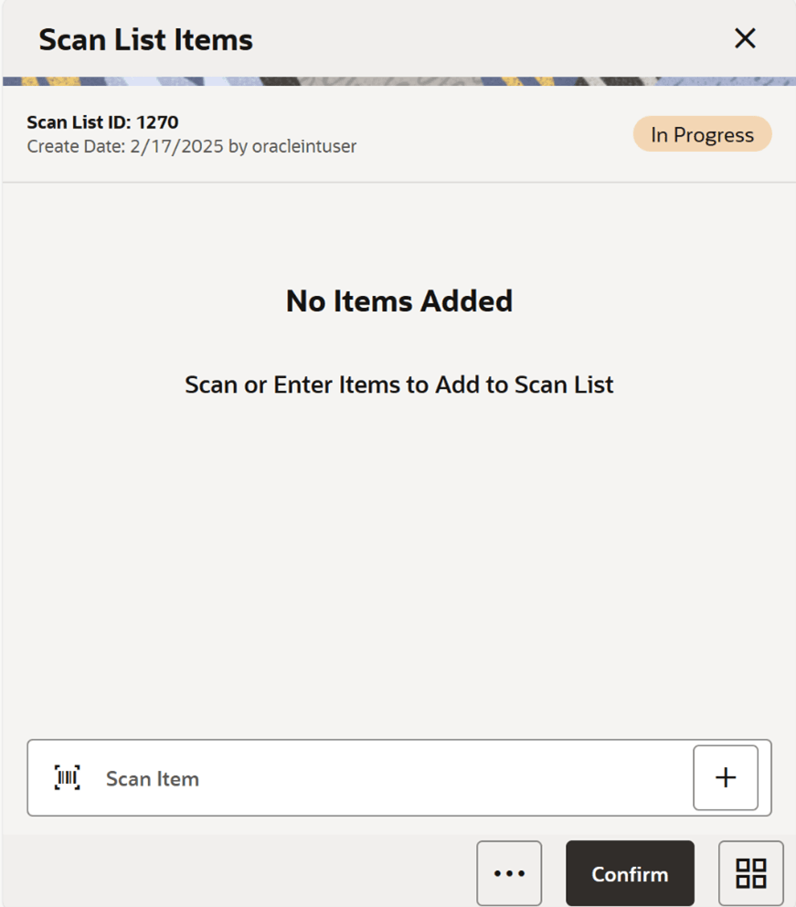 Scan List Items screen Scan List Items screen