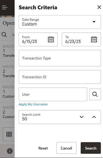 Search Criteria (Open Transaction) Search Criteria (Open Transaction)