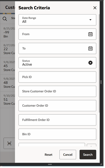 Search Criteria Screen (Pick List) Search Criteria Screen (Pick List)