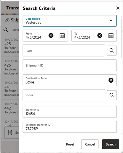 Search Criteria Screen