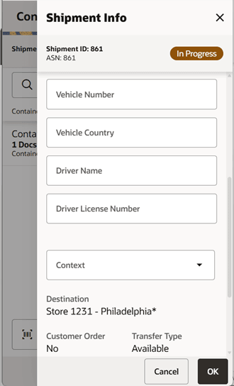 Shipment Info Screen
