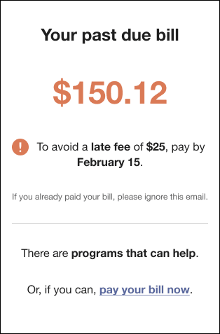 This image shows an example of the Past Due Bill module.