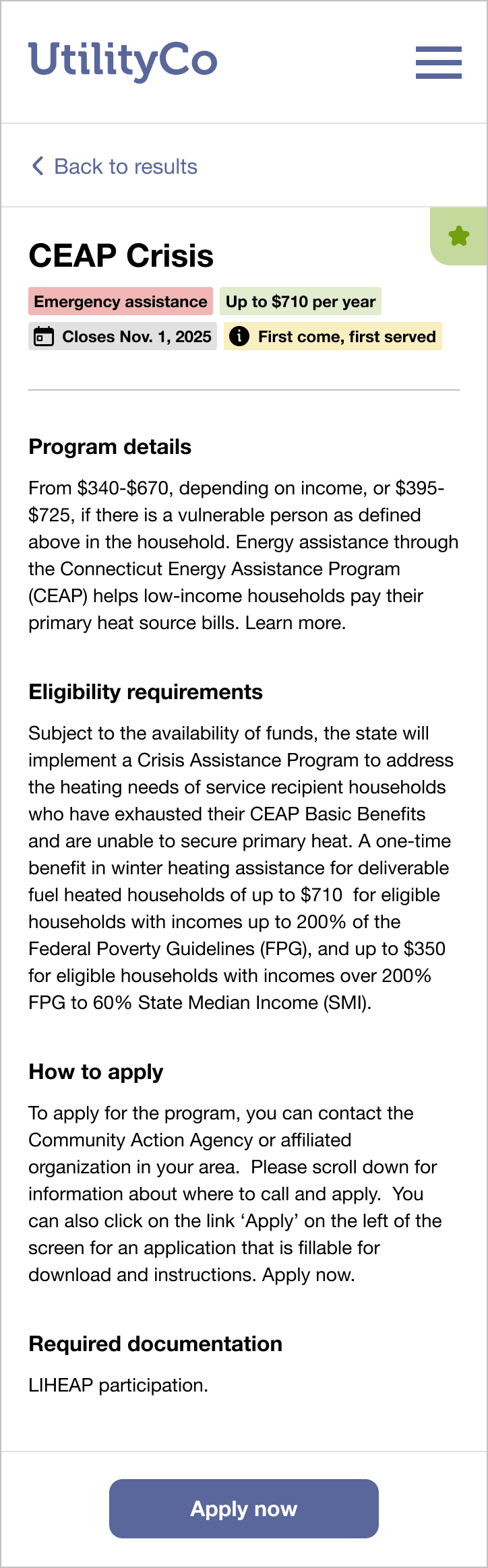 This image shows an example of the Affordability Savings Hub Details page.