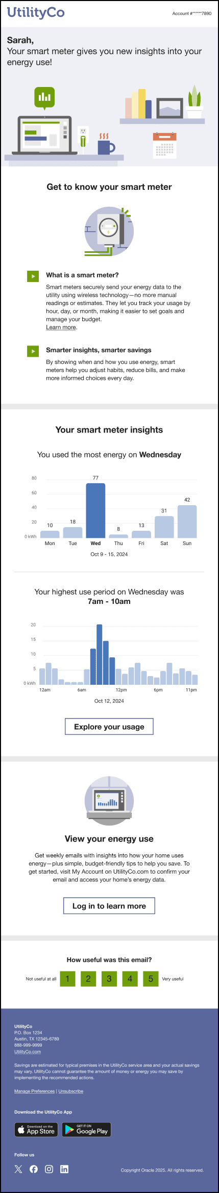 Introduction customer education report which introduces the program, provides personalized hourly and daily energy use insights, and encourages customers to review additional resources.