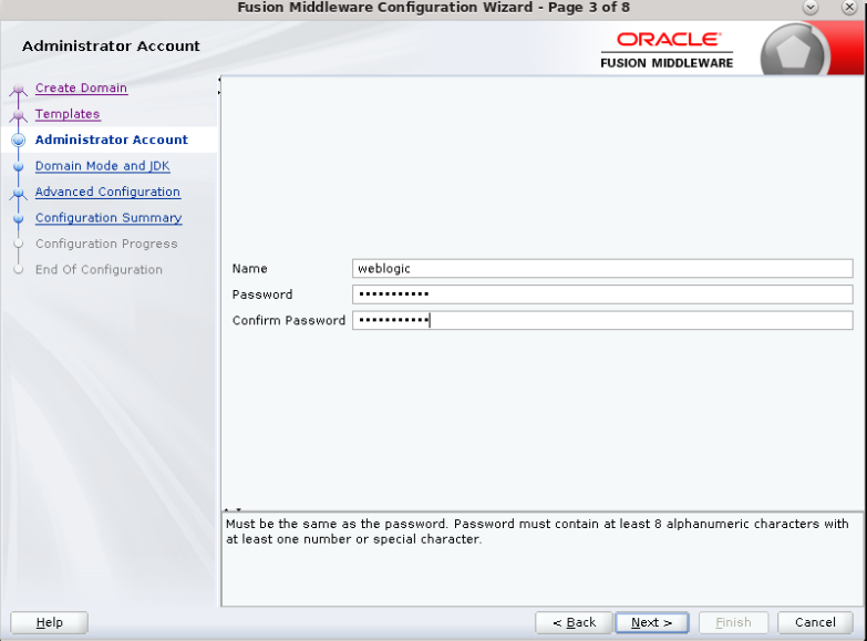 Account admin. WEBLOGIC domain. Oracle WEBLOGIC Server. Replace Oracle.