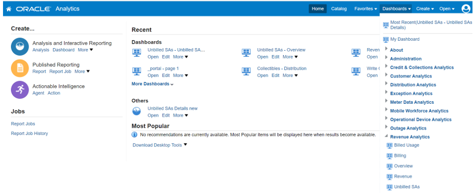Oracle Utilities Analytics page.