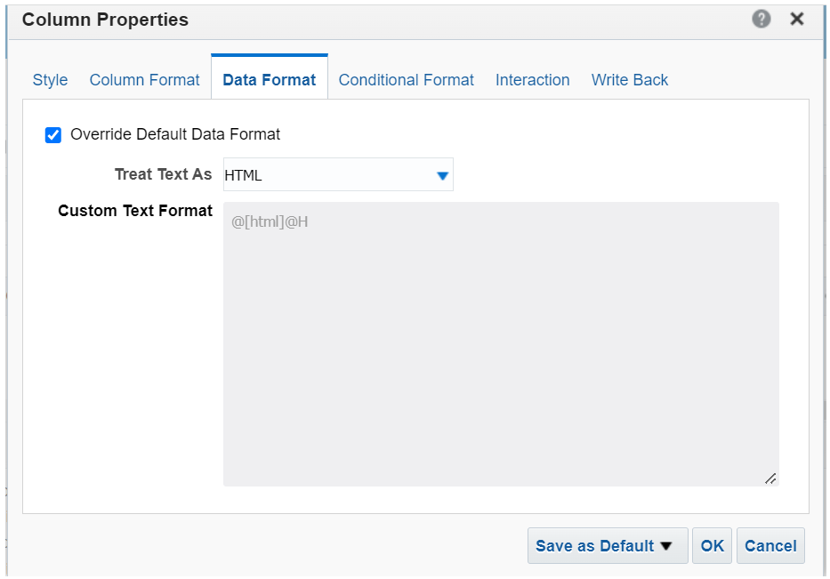 Column Properties window. Data Format is the third tab from left hand to right.