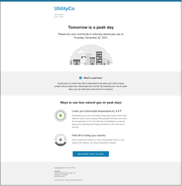 Example image of non-ami pre-event email sent to gas customers