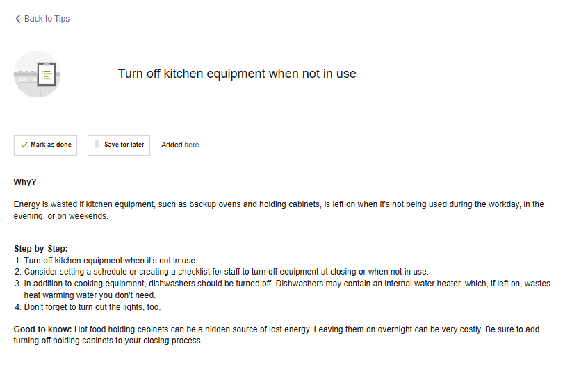 A screenshot of a list of tip details for a business customer.