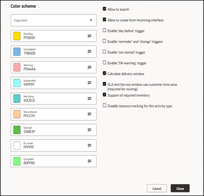 Activity type info, and color scheme on the right column, Features section on the right column.