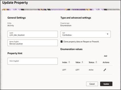 Modify property window.