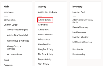 Screen configurations map. Here Edit View activity option is highlighted.