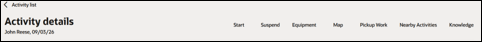 Activity Details page detail. The Start button is the first one at the top from left to right.