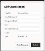 Edit Organization popup window.