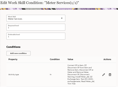 Edit work skill condition window.