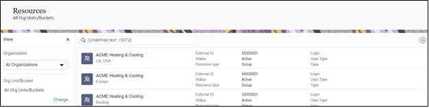 Resources All Org Units Buckets page.