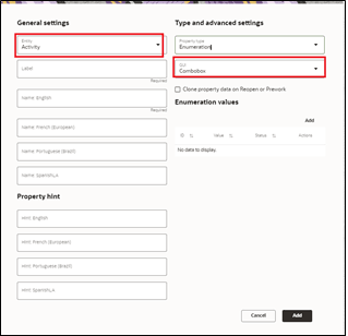Add New Property window, where the user is to populate text fields.