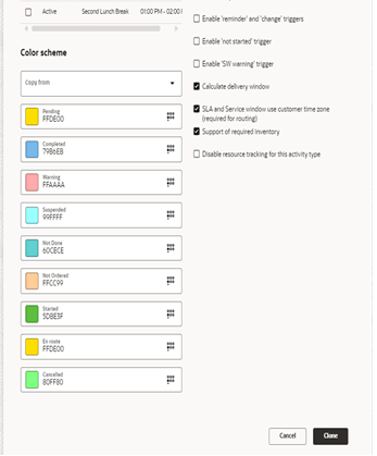 Activity type info, and color scheme on the right column, Features section on the right column.