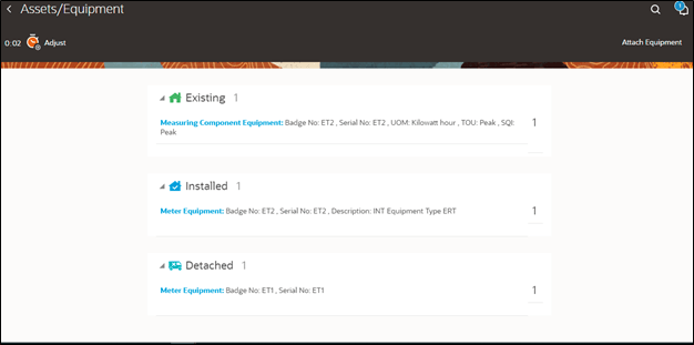 Equipment page showing one notification pending on the bell icon located on the upper right corner.