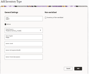 Edit inventory type window.
