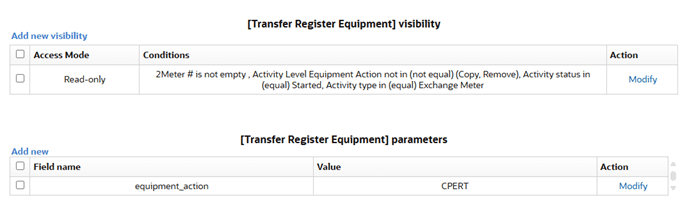 Move Eqipment to New Meter visibility window. The condition for field visibility here is Activity type in equal.