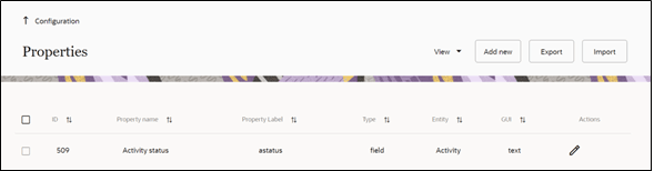 Properties page. The Import button is the second one from right to left.