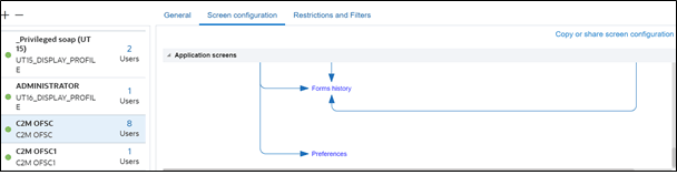 Application screens map. User options is selected.