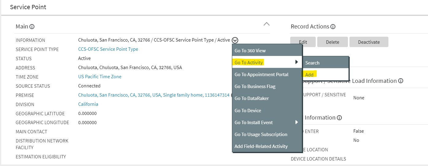 Shows the Activity Information section.