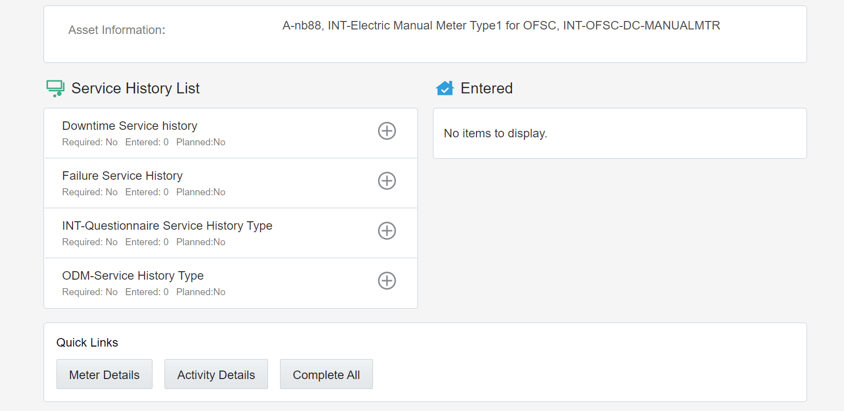 Shows the list of service histories of the selected asset.