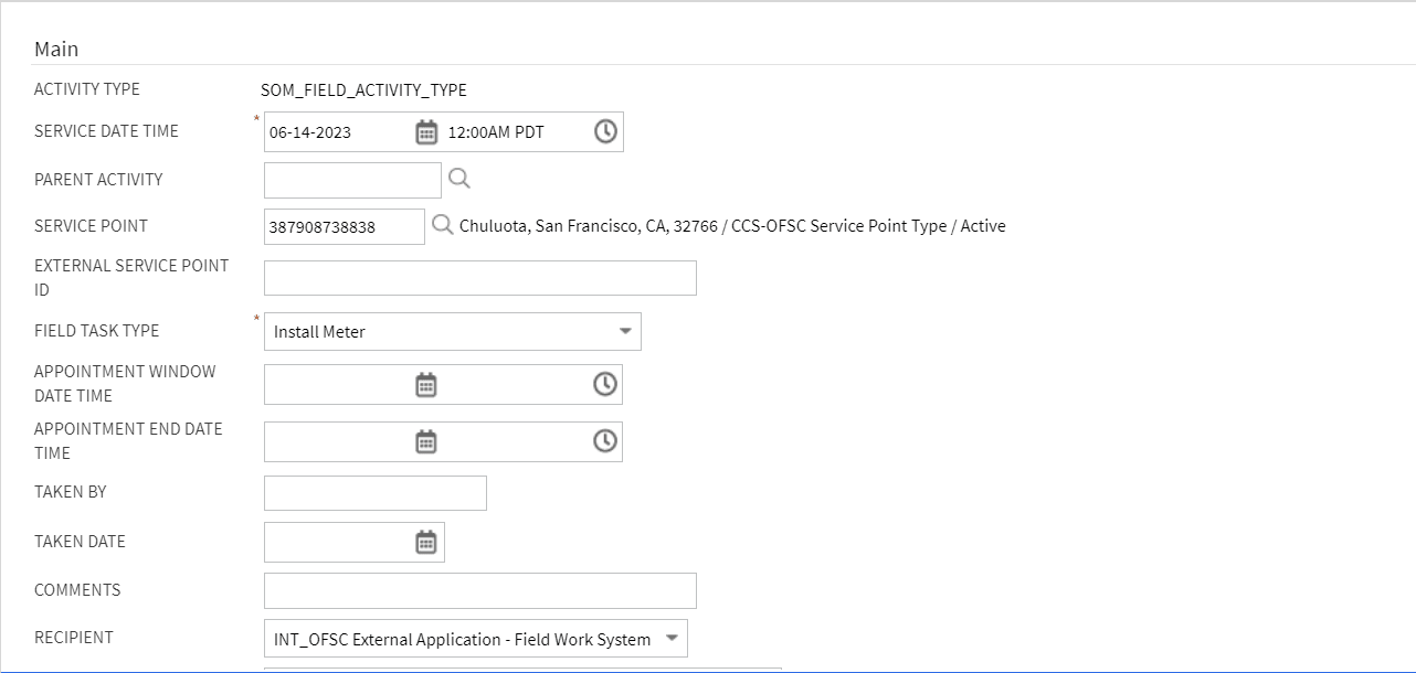 Shows how to enter required fields for the activity.